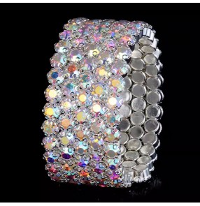 Women girls latin bling bracelets belly ballroom dance competition rhinestones bangles arm band for female